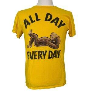 CURIOUS GEORGE Men's Small "All Day Every Day" Yellow Graphic Tee T-Shirt Monkey